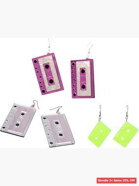 Cassette Tape Dangle Earrings, 3-Pack Retro Statement Jewelry